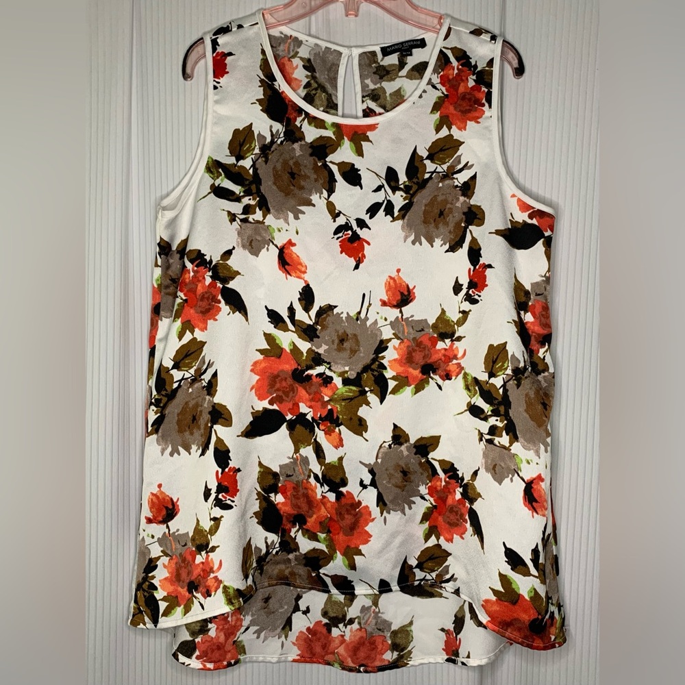 Mario Serrani Floral Sleeveless Blouse Heavier Weight Fabric Size Medium